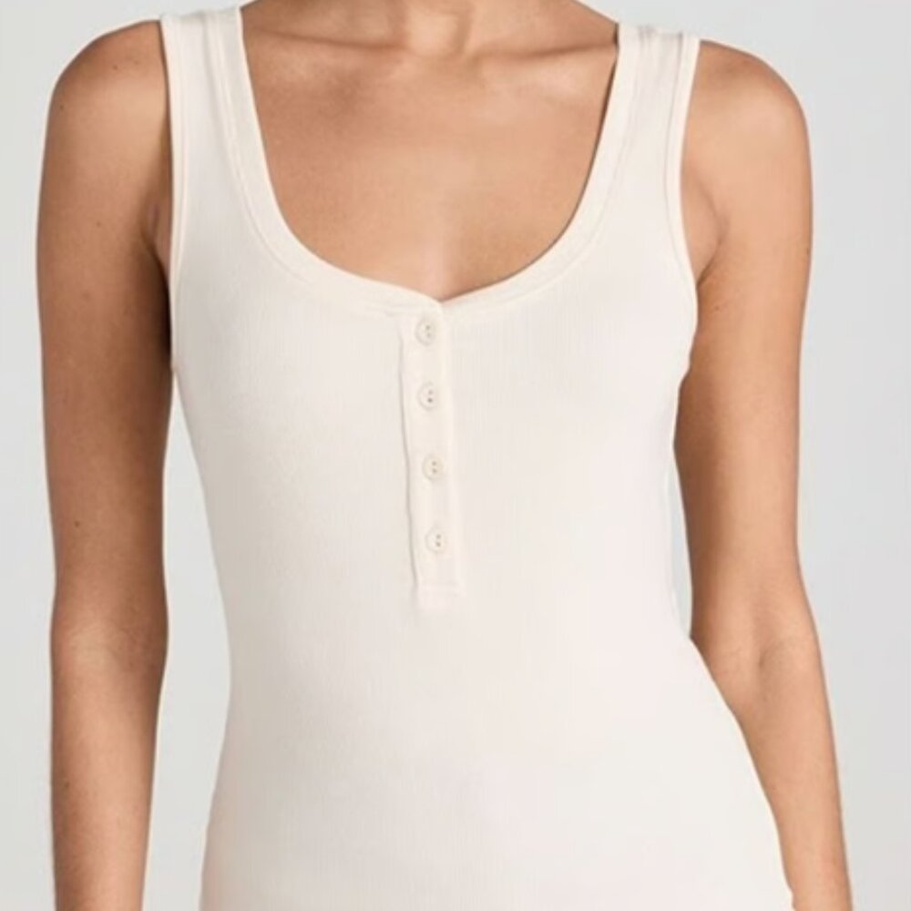 L'AGENCE Kate Ribbed Henley Tank Top - White